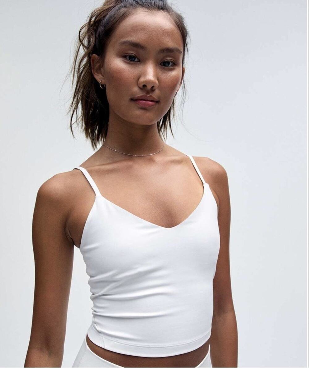 Lululemon Align Cropped Cami Tank Top Womens Size 0 White Nulu Missing Pads
